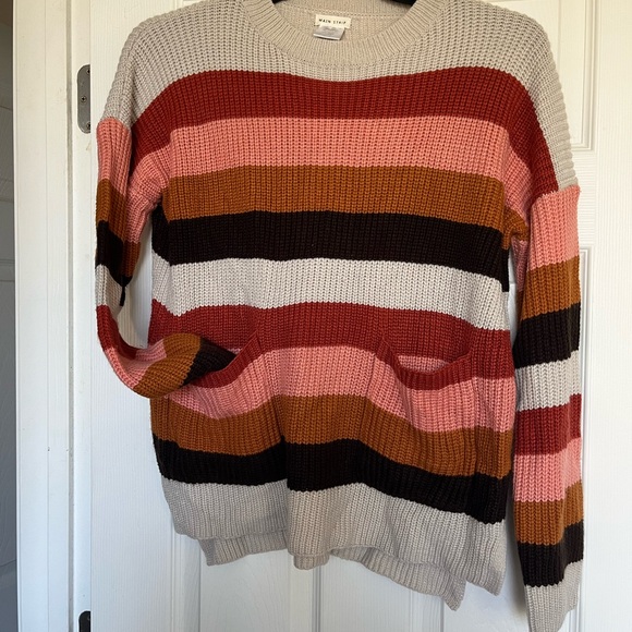 Main Strip Sweaters - Vintage 90s/00s Striped Multicolor Sweater with pockets